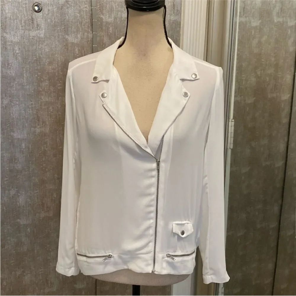 The Kooples White/ light blue Blazer blouse with Zipper Detail, XS
